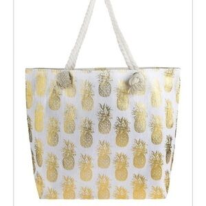 🆕Gold metallic pineapple printed tote bag